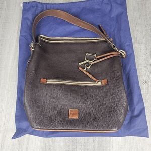 Dooney & Bourke Pebble Grain Hobo Shoulder Bag Textured Leather Black Brown Dust
